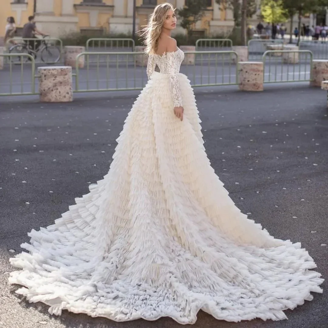 Long Sleeves Off the Shoulder Mermaid Wedding Dress With Train - Image 4