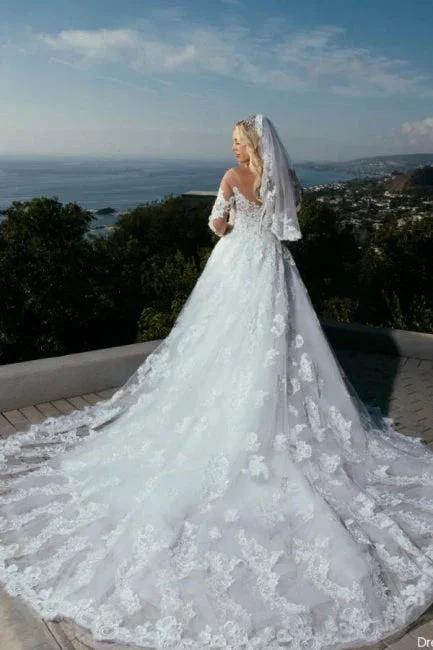 Long Sleeves Sweetheart A-Line Princess Wedding Dress with Lace - Image 2