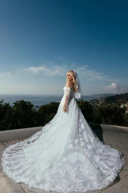 Long Sleeves Sweetheart A-Line Princess Wedding Dress with Lace - Image 3