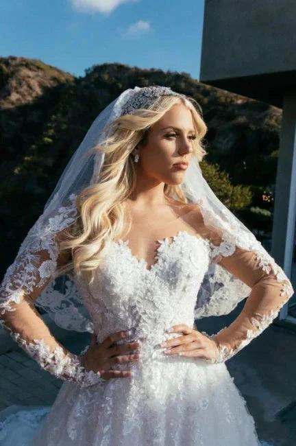Long Sleeves Sweetheart A-Line Princess Wedding Dress with Lace - Image 5