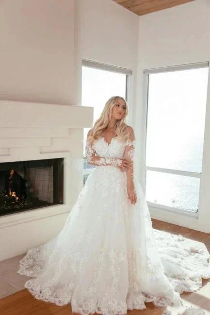 Long Sleeves Sweetheart A-Line Princess Wedding Dress with Lace - Image 6
