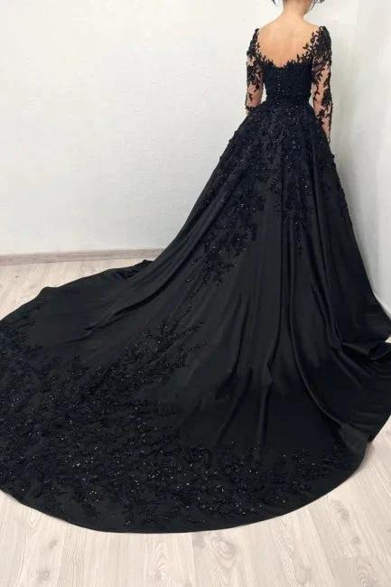 Long sleeves Sweetheart Black Princess Ball gown Evening Dress - Image 2