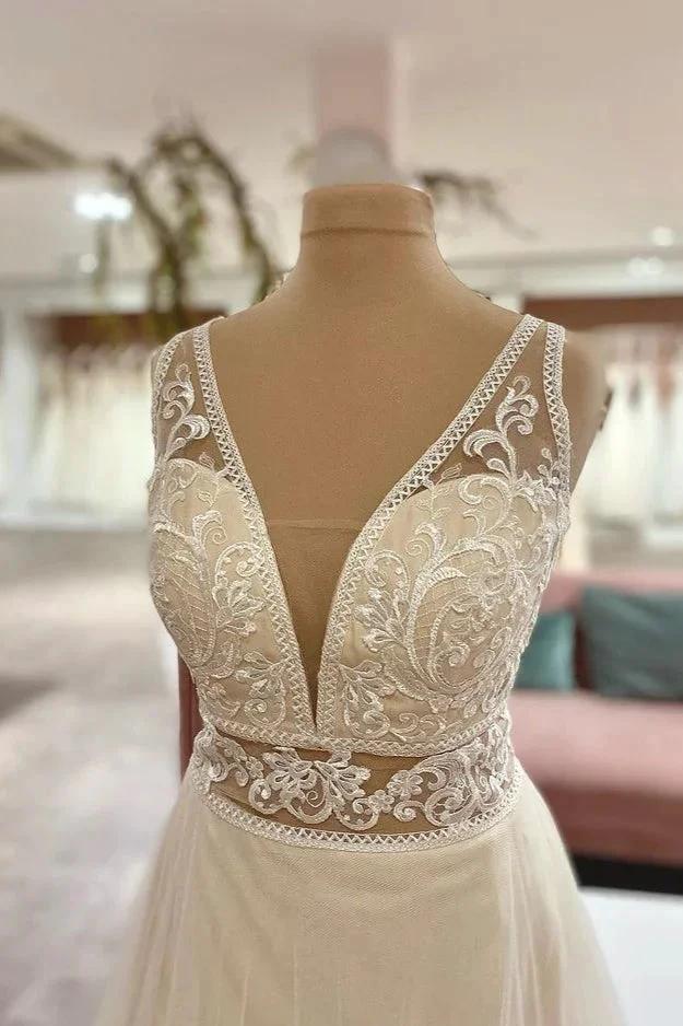 Long Sweetheart A-Line Tulle Appliques Lace Wedding Dress - Image 2