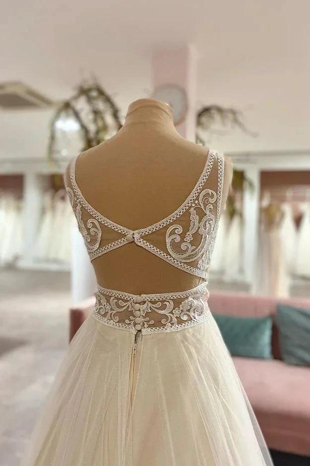 Long Sweetheart A-Line Tulle Appliques Lace Wedding Dress - Image 3