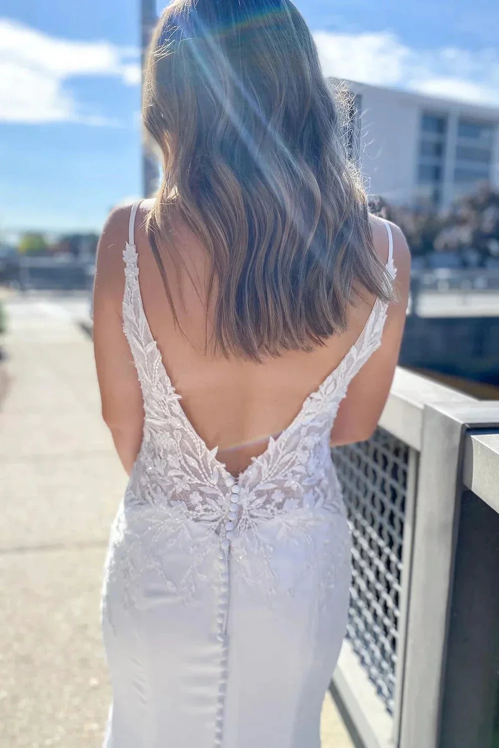 Long Sweetheart Appliques Lace Open Back Mermaid Wedding Dress - Image 2