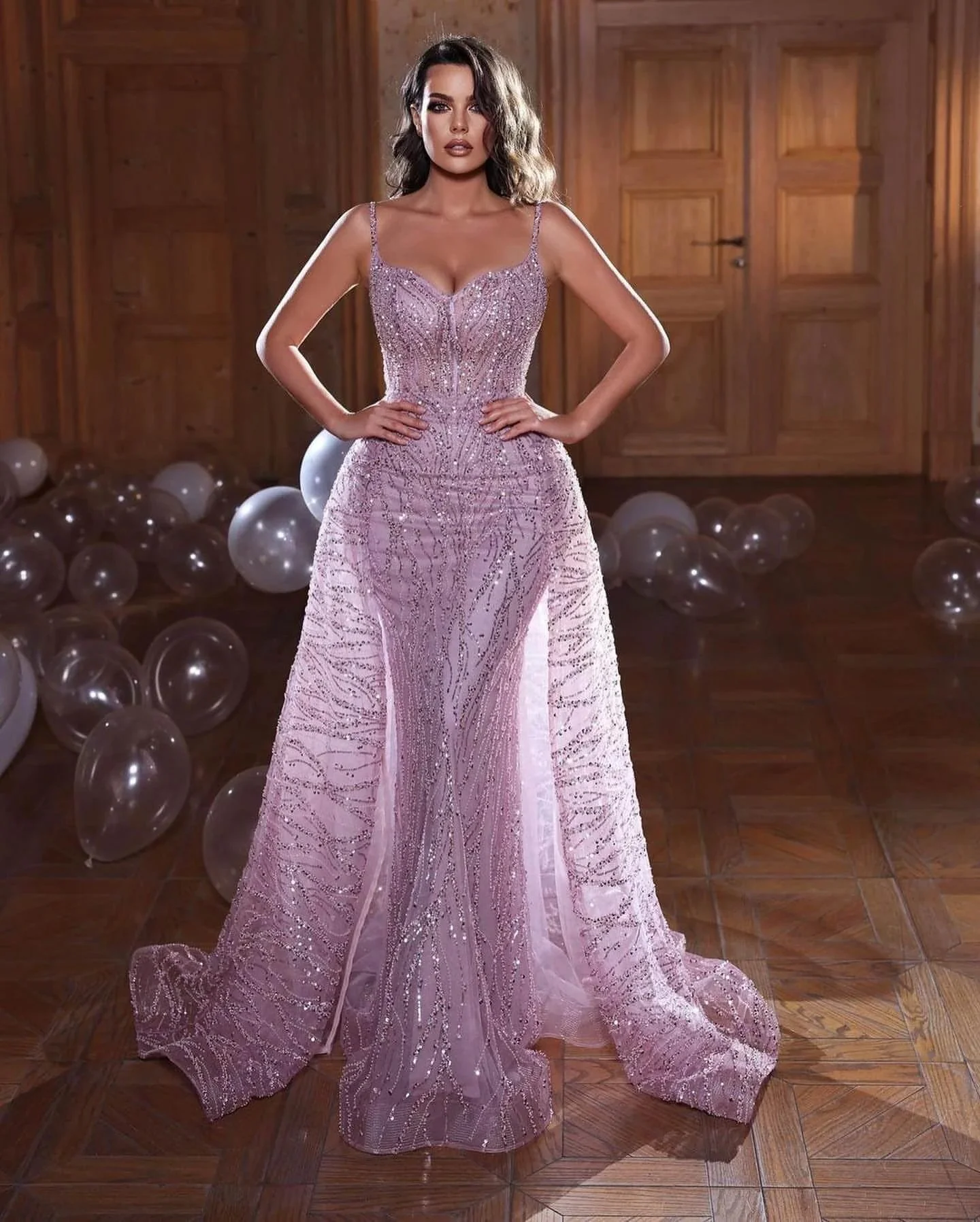 Long Sweetheart Spaghetti Straps Tulle Lace Mermaid Prom Dress - Image 2