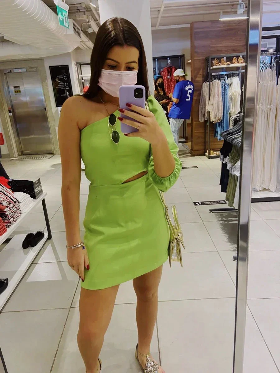 Lovely Green One Sleeve Homecoming Dress Green Cocktail Dress Y2215 - Image 2