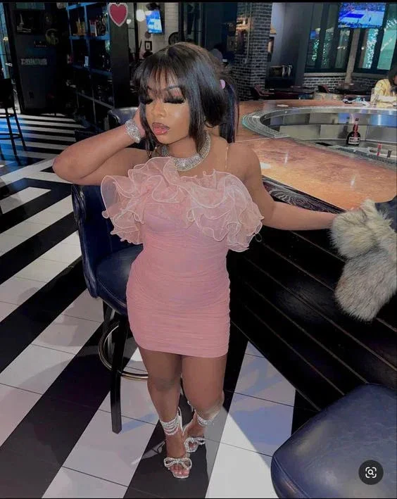 Lovely Pink Bodycon Dress Short Pink Homecoming Dress with Ruffles Y1943 - Image 2