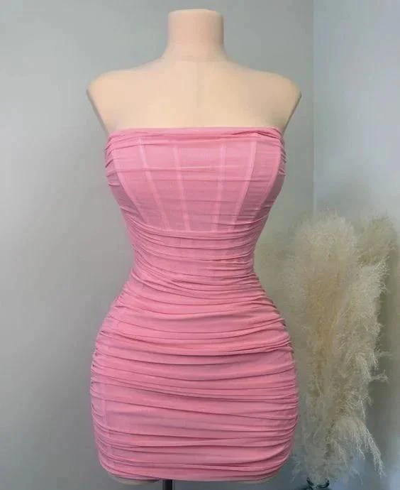 Lovely Pink Strapless Homecoming Dress Sexy Party Dress Club Dress Y1916 - Image 2