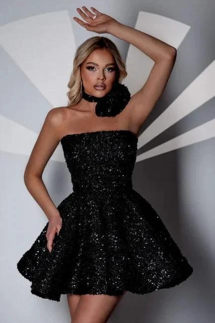 Lovely Short A-Line Sequined Sleeveless Black Homecoming Dress - Image 2