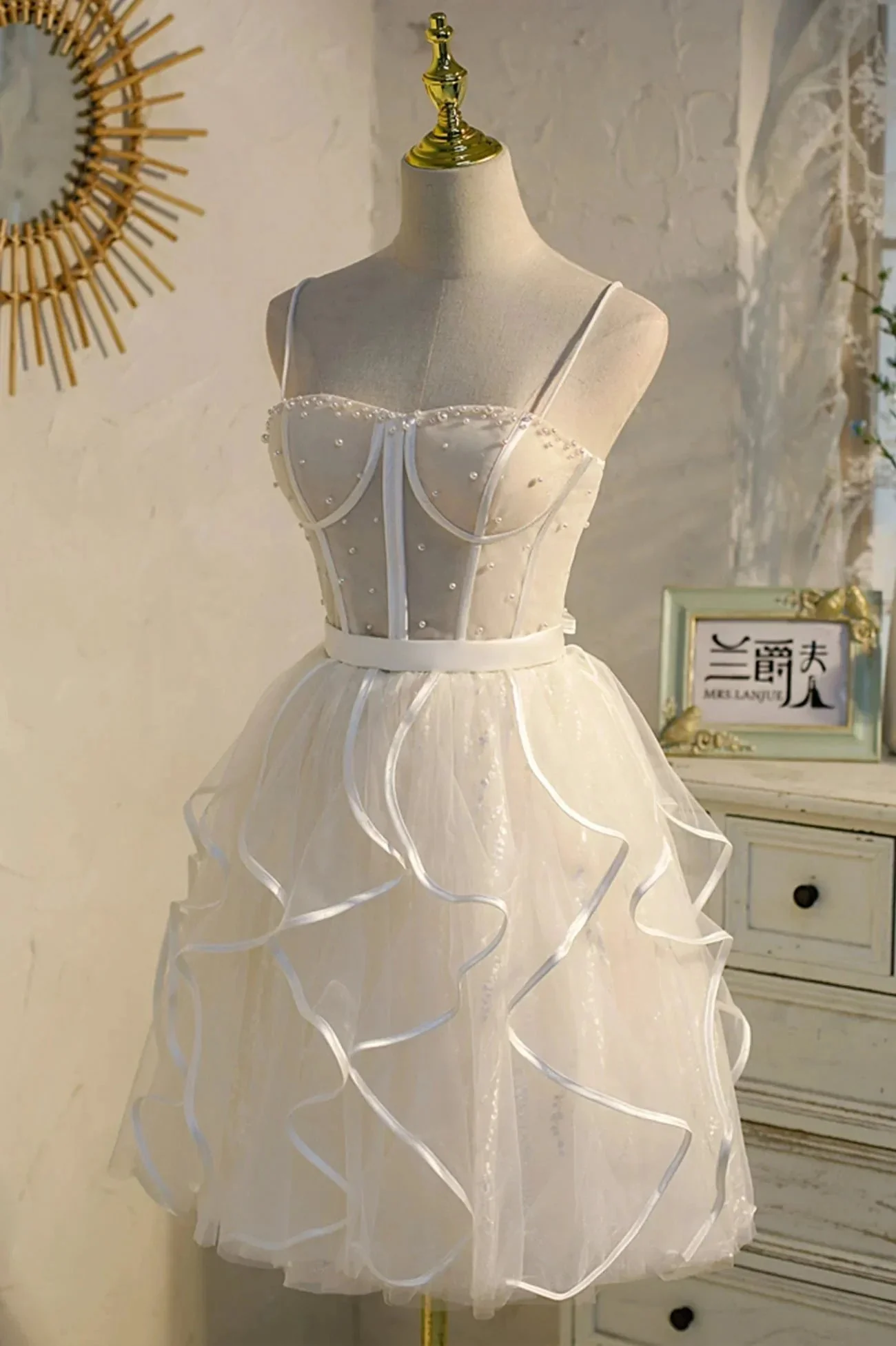 A-Line Spaghetti Strap Tulle Short Homecoming Dress - Image 3