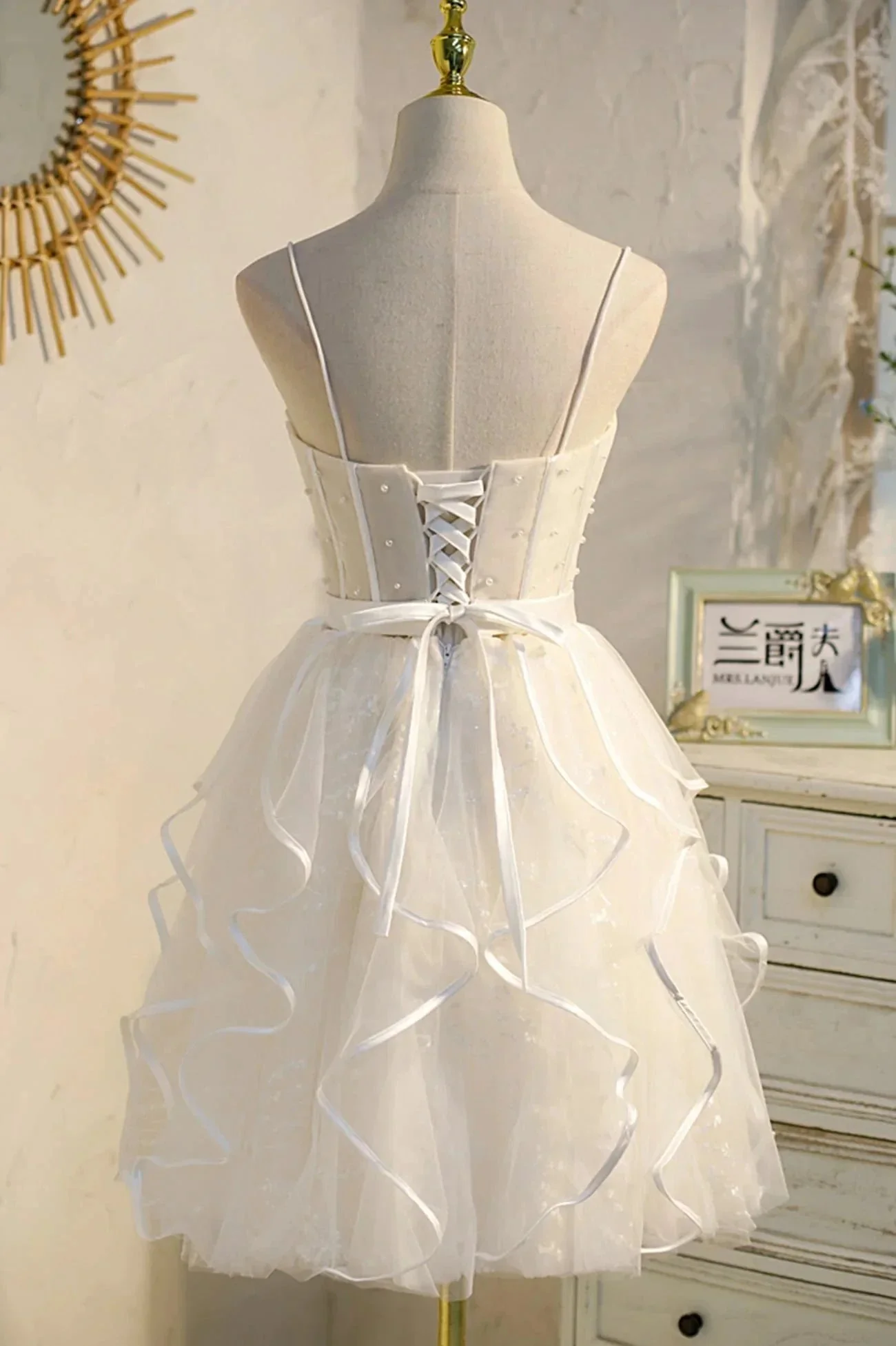 A-Line Spaghetti Strap Tulle Short Homecoming Dress - Image 4