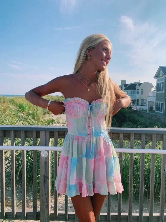 Lovely Strapless A-line Homecoming Dress Rainbow Dress Y2794 - Image 2