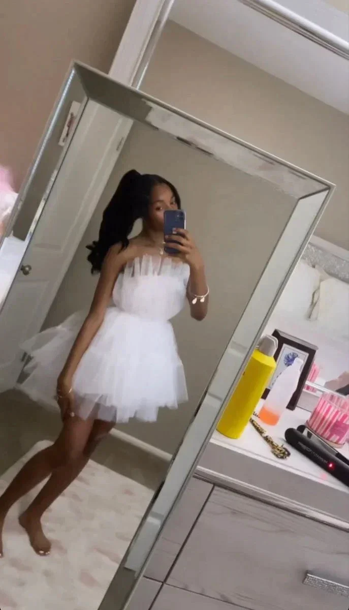 Lovely White A-line Tulle Homecoming Dress 18th Birthday Outfit Y5425 - Image 2
