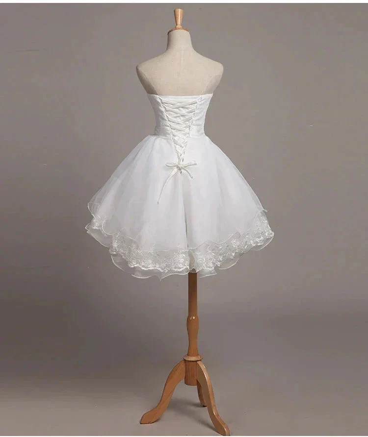 Lovely White Lace and Organza Short Graduation Dress Homecoming Dress Short Teen Formal Dresses Y2088 - Image 2