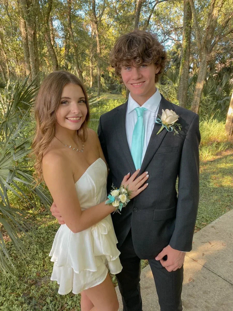 Lovely White Strapless Homecoming Dress White Graduation Dress Y2141 - Image 2