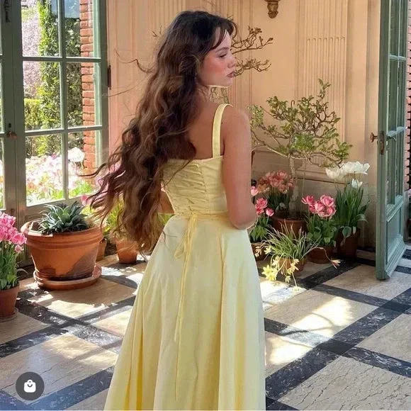 Lovely Yellow Long Prom Dress A Line Satin Party Evening Gown Y7578 - Image 3