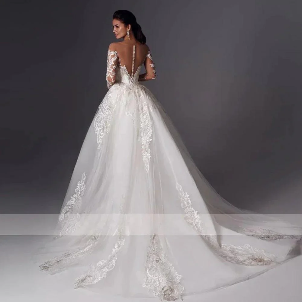 Loverxu Mermaid Vintage Wedding Dresses 2023 Sweetheart Long Sleeve Vestido De Novia Appliques Detachable Train Robe De Mariee - Image 2
