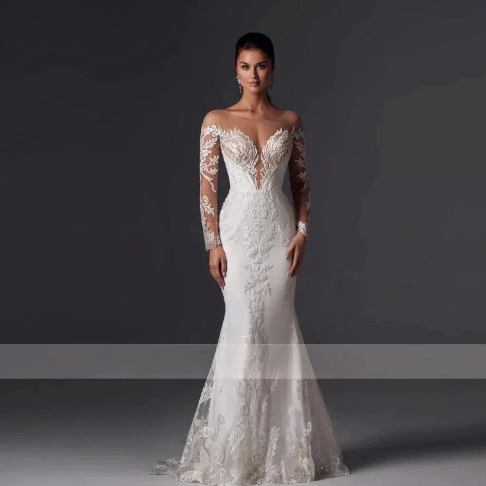Loverxu Mermaid Vintage Wedding Dresses 2023 Sweetheart Long Sleeve Vestido De Novia Appliques Detachable Train Robe De Mariee - Image 4