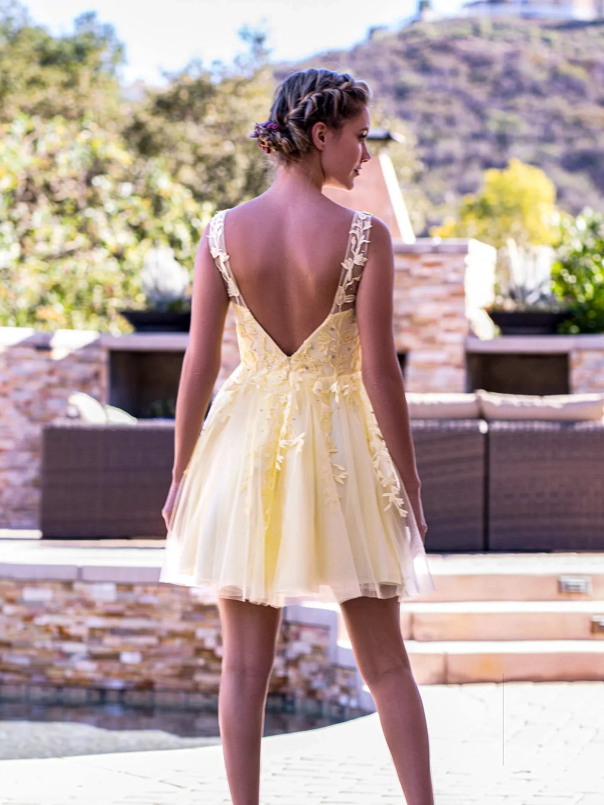 Low V Back Applique Tulle Mini Length Homecoming Dress - Image 2