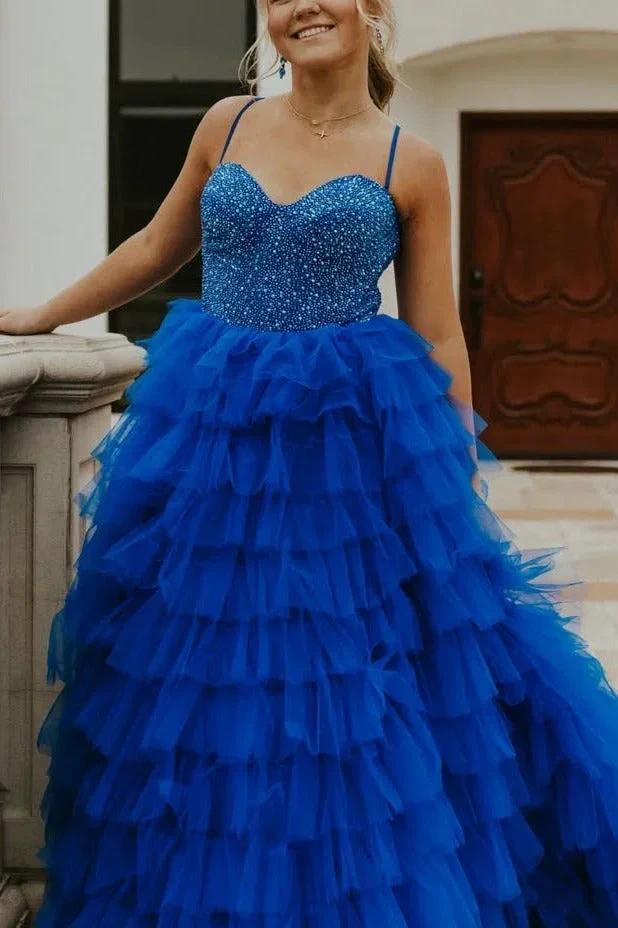 Lucely | Spaghetti Straps Sweetheart Layered Tulle Formal Prom Dress with Slit - Image 3