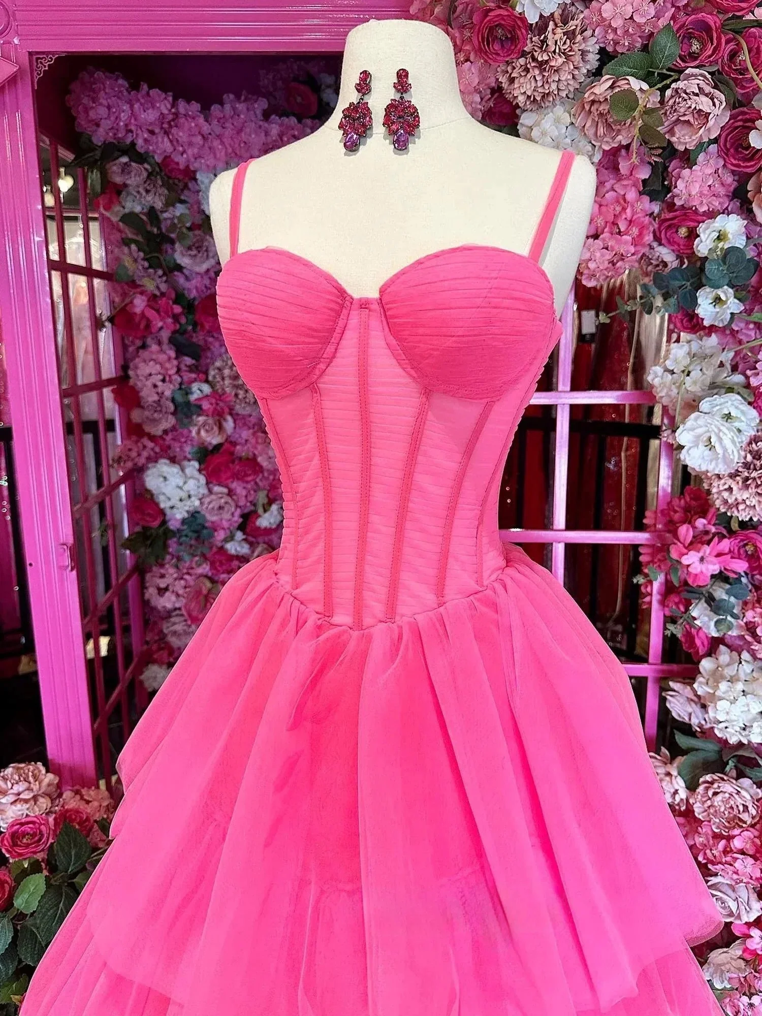 Lula | Hot Pink Ball Gown Tiered Tulle Long Prom Dress - Image 2