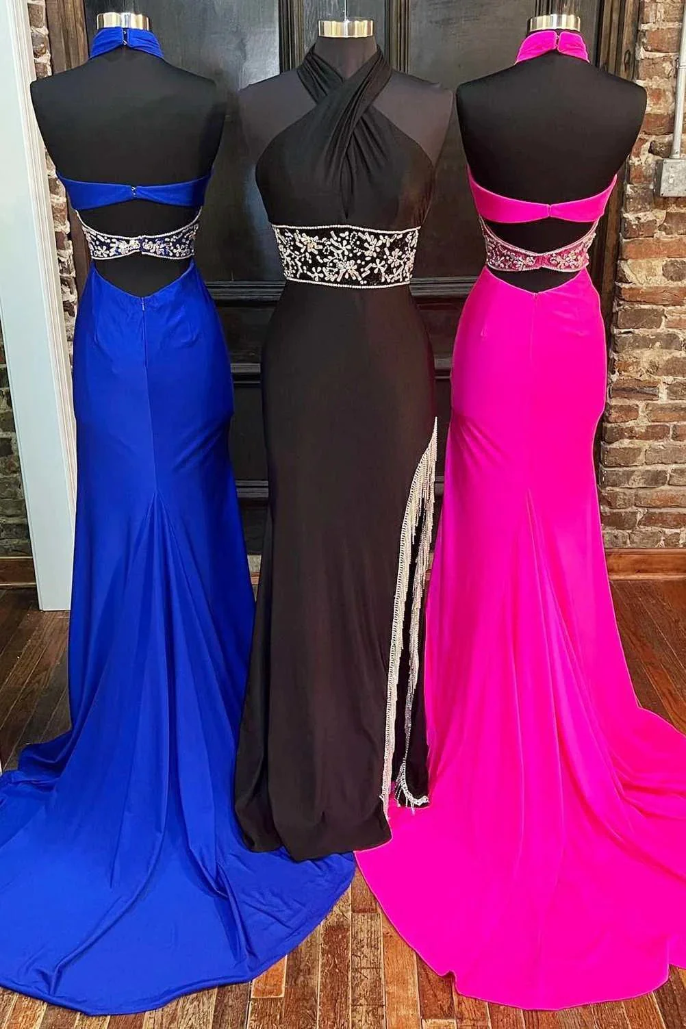 Lulie | Cross-Front Beaded Fringe Long Prom Dress with Slit - Image 3
