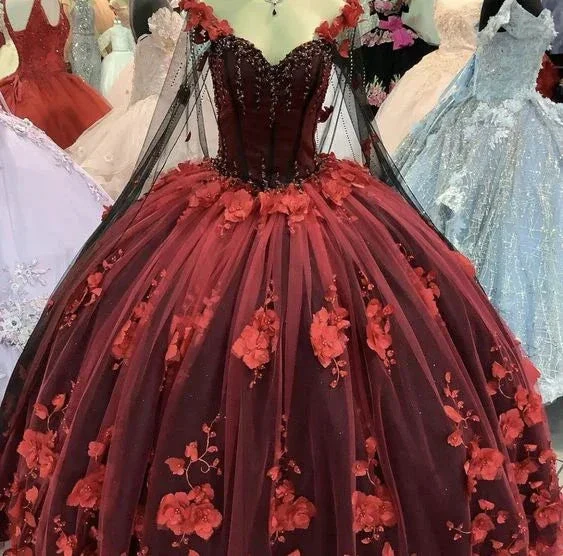 Luxurious 3D Flowers Quinceanera Dress ,Tulle Ball Gown Sweet 16 Dress Y1215 - Image 2