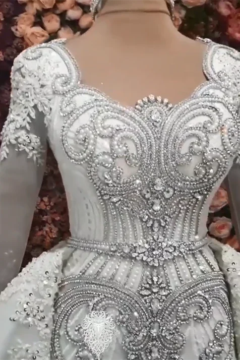 Luxurious A-line Long Sleeves Beading Wedding Dress With Train - Image 2