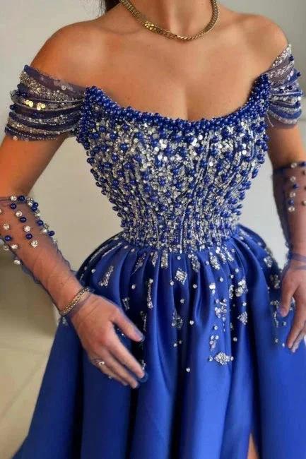 Luxurious A-Line Satin Scoop Sleeveless Prom Dress With Split Front - Image 2