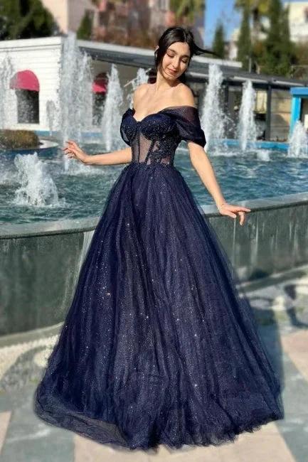 Luxurious A-Line Tulle Off-The-Shoulder Sleeveless Prom Dress With Appliques - Image 2