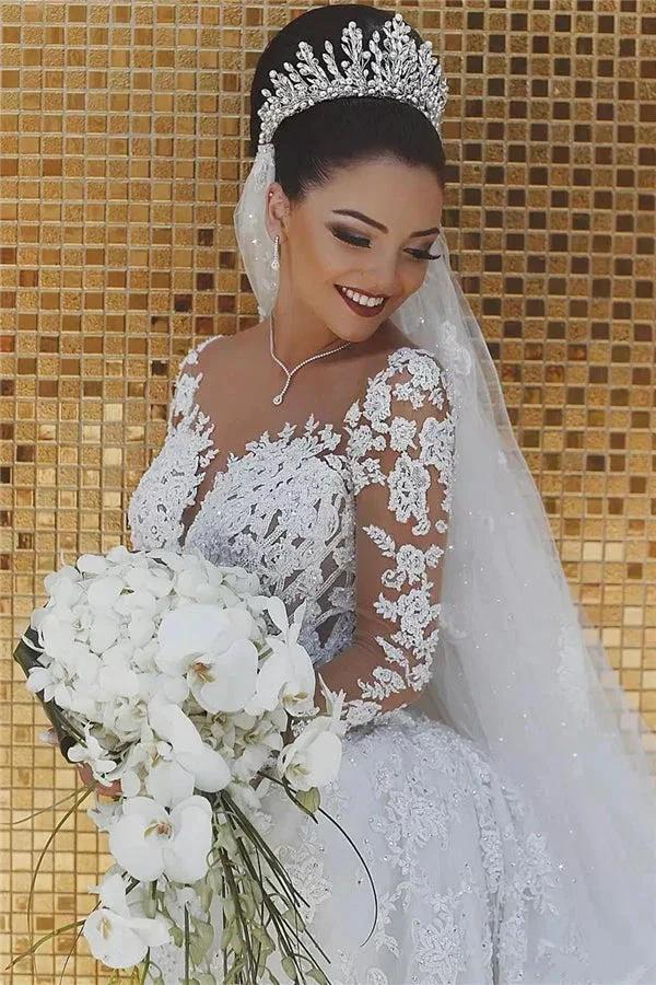 Gorgeous Beaded Lace Mermaid Wedding Dress leeves Sheer Tulle Appliques Bridal Wears - Image 2
