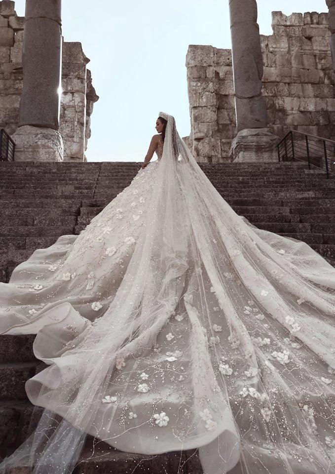 Gorgeous Beading Floral Bridal Wears Sheer Neck Long Sleeves Princess Wedding Dress - Image 6
