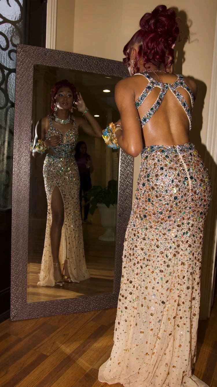 Luxurious Crystal Mermaid Evening Dress Side Slit Sexy Evening Gown Y547 - Image 2