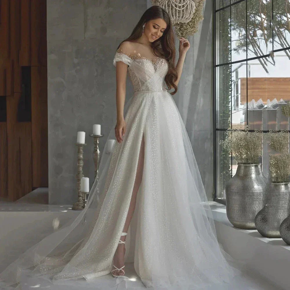 Luxurious Elegant Lace Beading Off Shoulder Mermaid Fluffy Mopping Floor Wedding Dresses New 2023 Fairy Appliques Bridal Gown - Image 4
