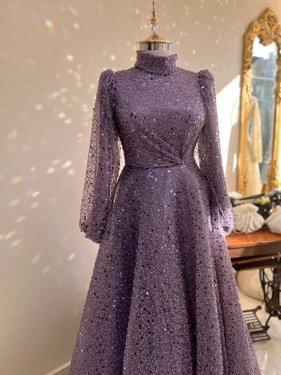 Luxurious Glitter A-line Long Sleeves Evening Dress Y5810 - Image 2
