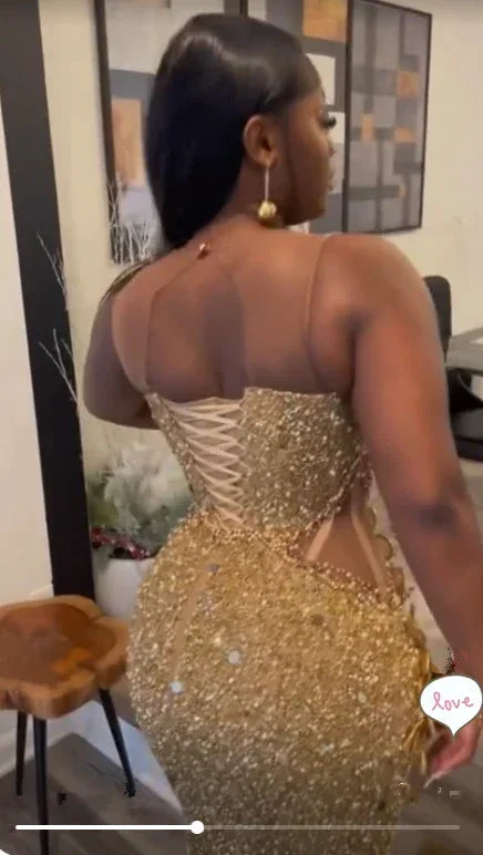 Luxurious Gold Sequins Appliques Evening Dress Mermaid Prom Dress Y7880 - Image 6