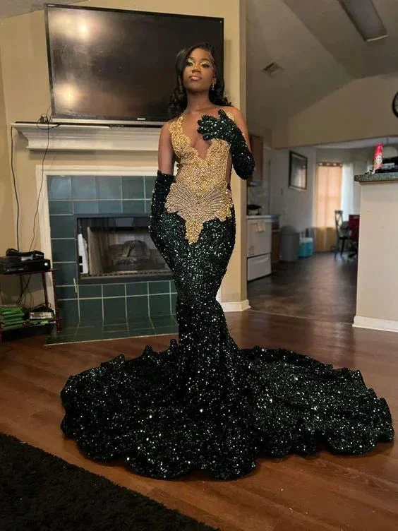 Luxurious Green Sequins Mermaid Evening Dress Green Gala Dress Y6345 - Image 2