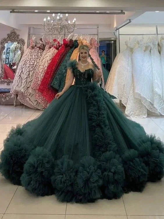 Luxurious Green Tulle Ball Gown,Sweet 16 Dress Y6576 - Image 2