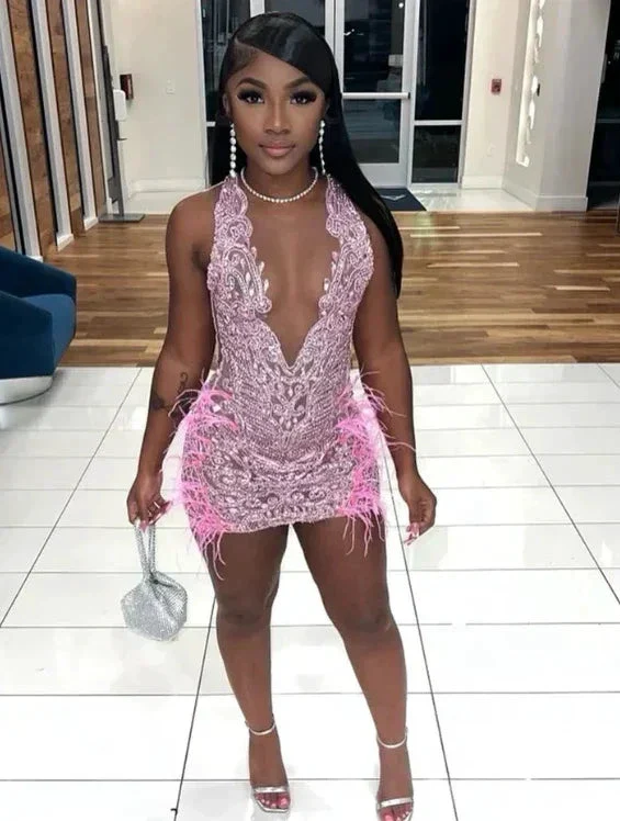 Luxurious Heavy Beaded Pink Homecoming Dress 22nd Birthday Outfit Dress Y1828 - Image 4