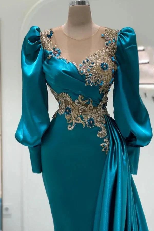 Luxurious Jewel Long Sleeves Satin Mermaid Prom Dresses - Image 2