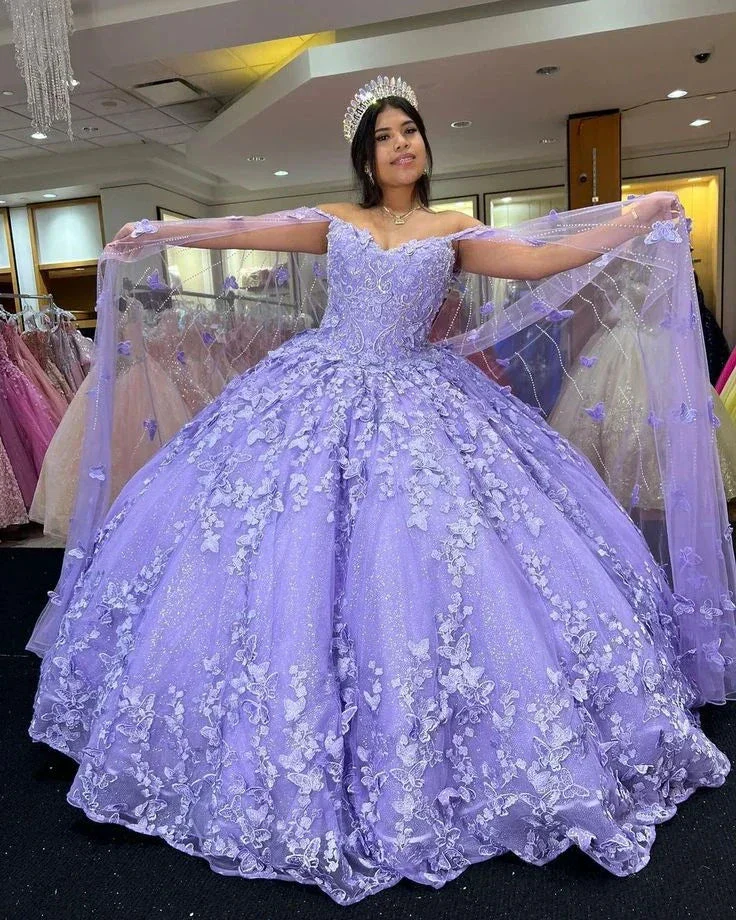 Luxurious Lavender Ball Gown With Butterflies,Sweet 16 Dress Y6755 - Image 2