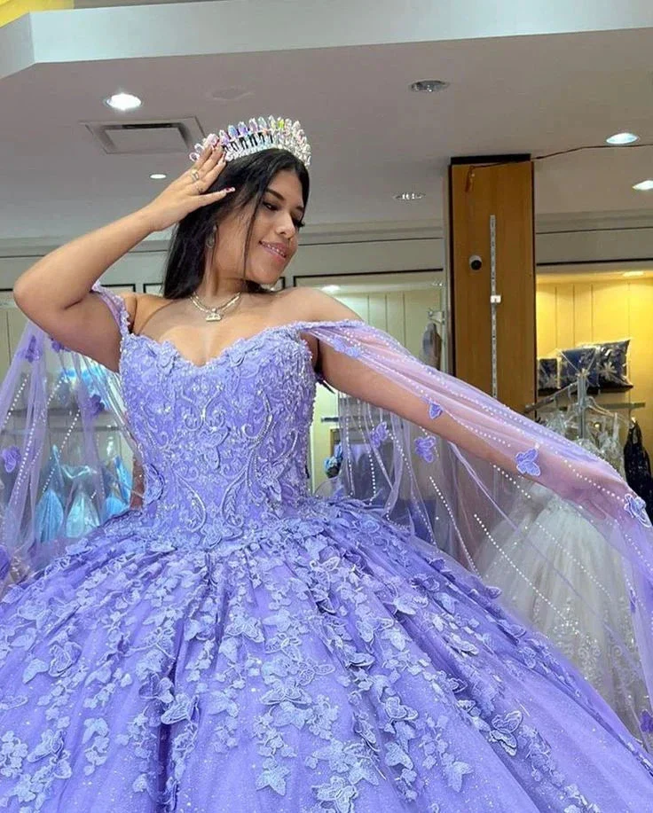 Luxurious Lavender Ball Gown With Butterflies,Sweet 16 Dress Y6755 - Image 3