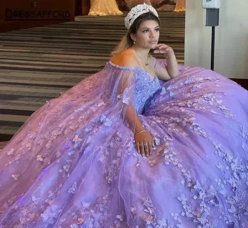 Luxurious Lavender Ball Gown With Butterflies,Sweet 16 Dress Y6755 - Image 4