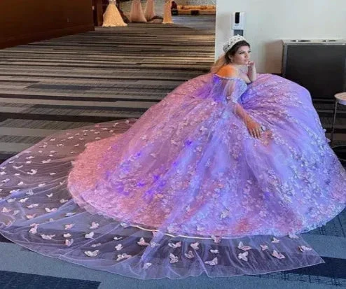 Luxurious Lavender Ball Gown With Butterflies,Sweet 16 Dress Y6755 - Image 5