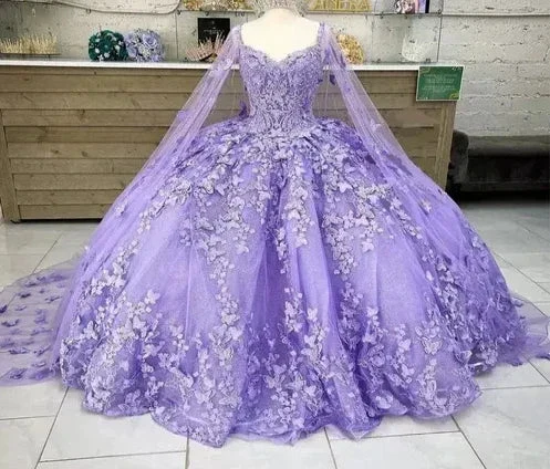 Luxurious Lavender Ball Gown With Butterflies,Sweet 16 Dress Y6755 - Image 6
