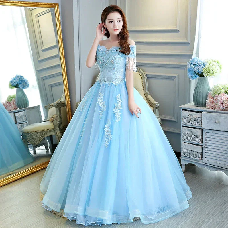 Luxurious Light Blue Ball Gown Off The Shoulder Princess Dress Y309 - Image 2