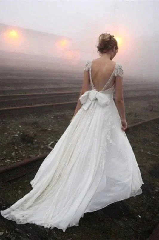 Chiffon Sleeveless V-Neck Lace Wedding Dress - Image 2