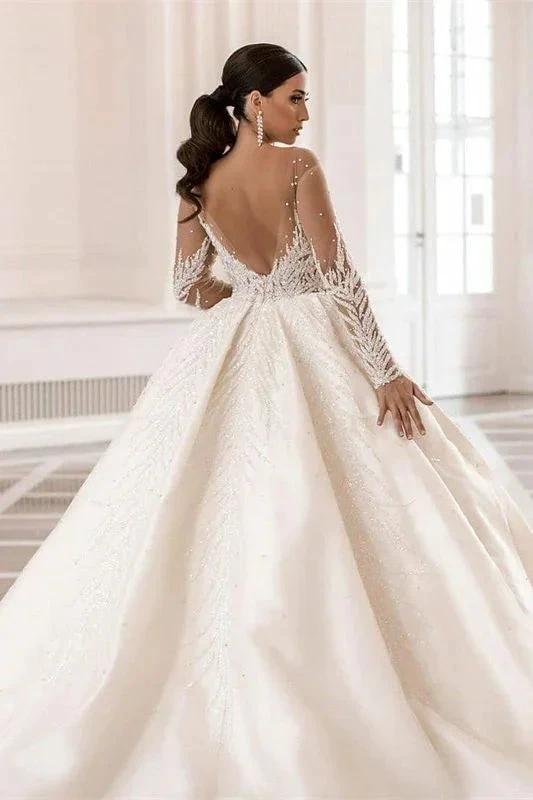 Luxurious Long Sleeves Ball Gown Wedding Dress With Delicate Beads - Image 2