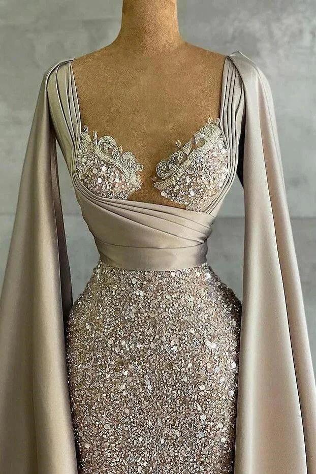 Luxurious Mermaid Long with Cape Sleeve Elegant Evening Dress - Image 2